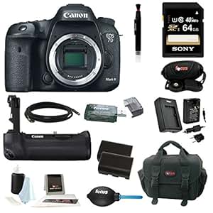 Canon EOS 7D Mark II Digital SLR Camera (Body Only) with Canon Battery Grip BG-E16 and 64GB Deluxe Accessory Kit