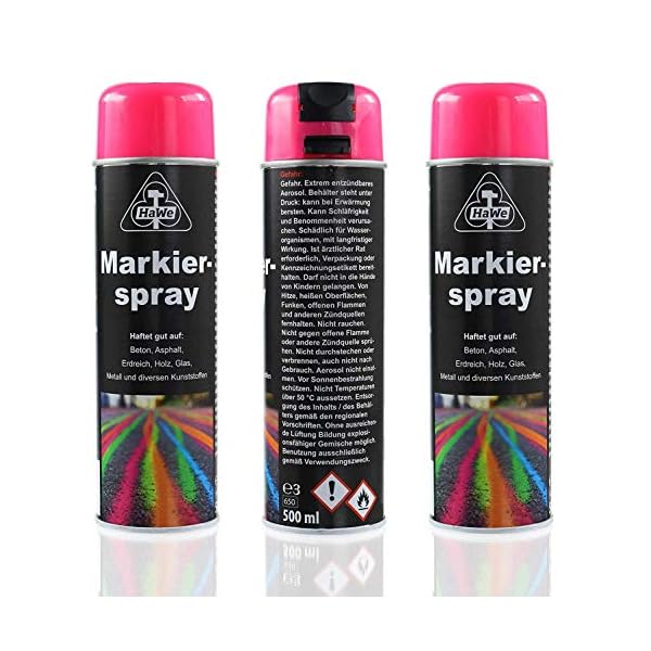 HaWe Profi Markierspray Patentiert Hohe Deckkraft Schnelltrocknend Neon 500 ml (3 Dosen Neonpink)