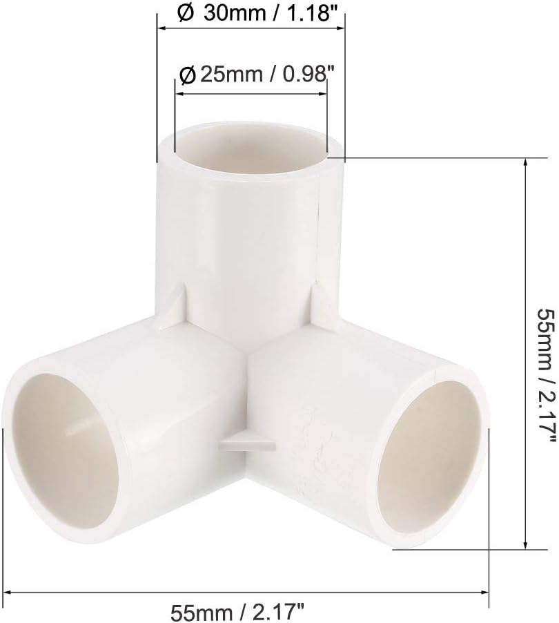 sourcing map 3 Way Elbow PVC Pipe Fitting Furniture Grade 25mm Size Tee Corner Fittings White - Image 3