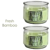 Hosley Set of 2 Fresh Bamboo Highly Scented, 2 Wick, 10 Oz wax, Jar Candle. Ideal votive GIFT for Party Favor, Bridal, Wedding Spa Reiki, Meditation, Bathroom settings
