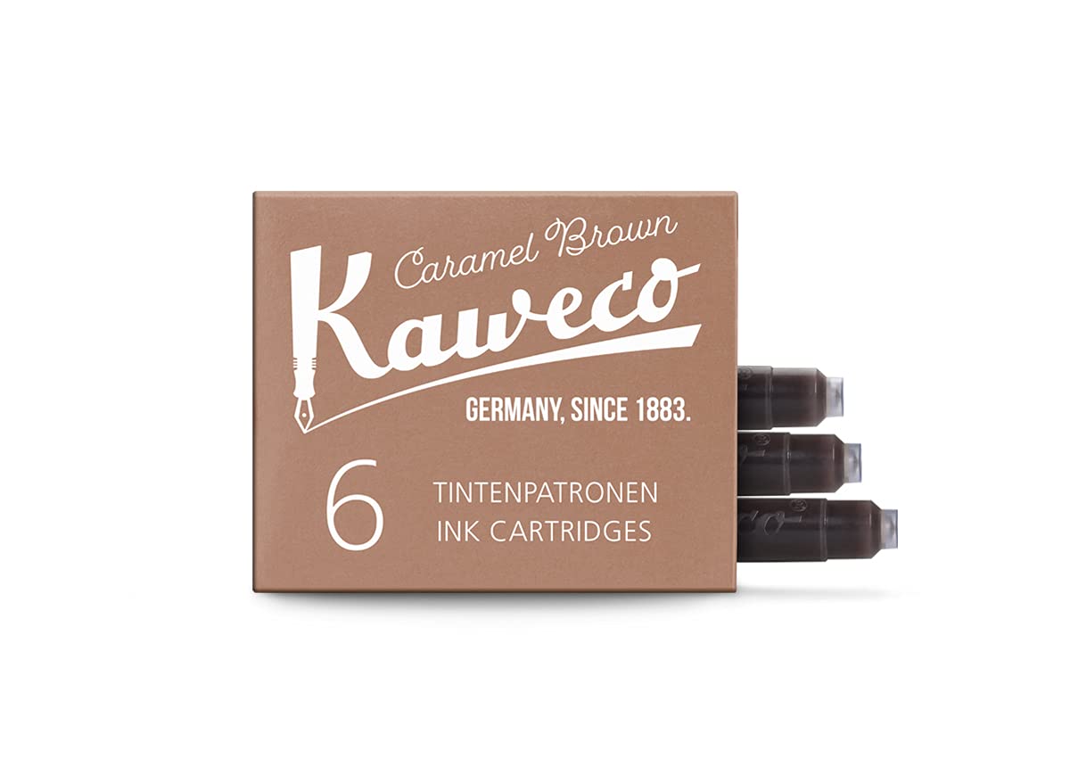 Kaweco Fountain Pen Ink Cartridges Caramel Brown Pack of 6 | Premium Ink with Short Standard Cartridges in Brown | Vegan Cruelty Free Water Soluble Calligraphy Lettering Writing