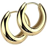316L Stainless Steel Tapered Huggie Hoop Earrings, Sold as a Pair (Gold Tone)
