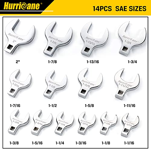 HURRICANE 1/2” Drive Crowfoot Wrench Set, 14 Piece Jumbo Crowfoot Flare Nut Wrench Tool Set, SAE