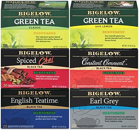Bigelow Tea Decaffeinated Teas 6 Flavor Variety Pack, 20 Count (Pack of ...