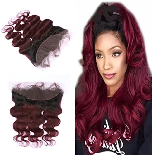 Rise Hair T1B 99J Burgundy Body Wavy Lace Frontal Closure Brazilian Virgin Human Hair 13X4 Ear to Ear Lace Closure Pre-plucked Ombre Frontals (18 inch)