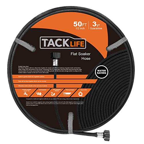 TACKLIFE 50FT Porous Soaker Hose, Soaker Hose with 1/2" Diameter Heavy Duty Garden Hose, Ideal for Targeted Watering of Flower Bed and Vegetable Patch. Saves 70% Water-GHWH1A