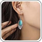 Iaceble Vintage Turquoise Dangle Earrings Boho Blue Turquoise Earrings Oval Filigree Drop Earrings Tribal Blue Natural Stone Earrings Jewelry for Women