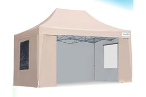 Quictent Privacy 10x15 Ez Pop up Canopy Tent with Sidewalls, Enclosed Outdoor Party Tent Event Gazebo Shelter Waterproof (Beige)