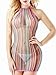 FasiCat Women Lingerie Rainbow Fishnet Babydoll Halter Stretch Chemise