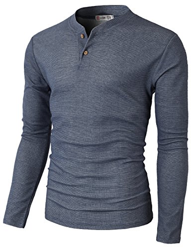 H2h mens slim fit waffle henley-neck long sleeve t-shir…