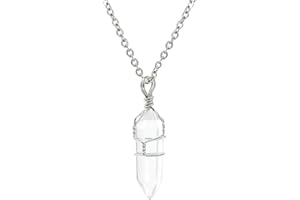 Hand Wired Natural Clear Quartz Crystal Healing Point Chakra Pendant Necklace 18"