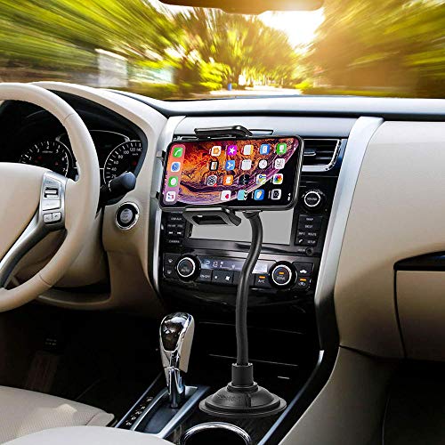 Car Cup Cell Phone Holder, Universal Cup Phone Car Holder Mount with Adjustable Long Neck 360 Rotatable Cradle for iPhone Xr Xs Max 8 7 Plus Galaxy S10 S9 S8 Note 9 Strong Locking Mechanism