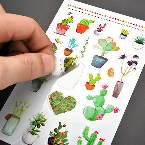 Chuangdi 48 Sheets Cactus Stickers Plant Flower Decorative Stickers Journal Planners Stickers for Party Holiday Supplies - Thumbnail 4