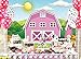 Funnytree 7x5ft Cartoon Farm Animals Party Backdrop Pink Barn Girl Baby Shower Birthday Photography Background Cow Grass Rustic Barnyard Scenic Banner Cake Table Decoration Photo Booth Props