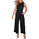 LEEDYA Romper for Women Summer Short Sleeve One Piece Short Jumpsuits Casual Crewneck Adjustable Drawstring Waistband Onesie