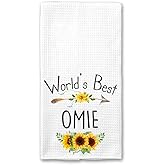World's Best Omie Kitchen Towel, Floral Sunflower Kitchen Towel, Best Omie Ever, Gift Mothers Day Birthday Christmas Thanksgiving for Omie, Soft and Absorbent Kitchen Tea Towel