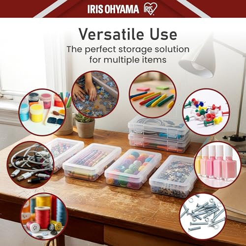 Iris Ohyama, Small Storage Box with Hinged Lid, 0.8L, Set of 10, Transparent, Stackable, Clip-Closure, for Puzzles, LEGO, Markers, Craft Material, Screws, BPA-Free, MCC-M