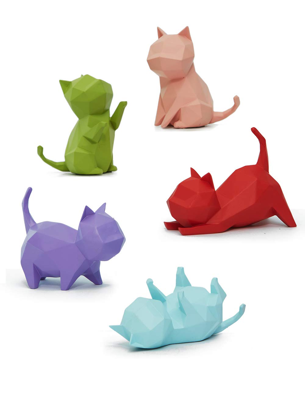 Amoy-Art 5pcs Cat Ornament Gifts Animal Arts Figurine Modern Sculpture Decor Home Statue Table Centerpiece Crafts Polyresin