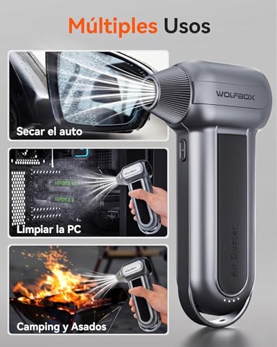 WOLFBOX Sopladora de Aire Inalámbrica MF100, 150000RPM, Potente y Recargable con 3 Velocidades, Compresor de Aire para Limpieza de PC, Teclado, Exterior, Hogar y Auto