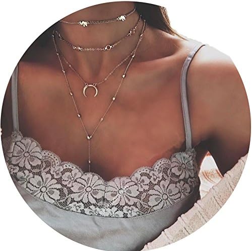 Lovelychica Multilayer Choker Gold Tone Coin Necklace Bohemian Moon Pendant Charm Women Jewelry