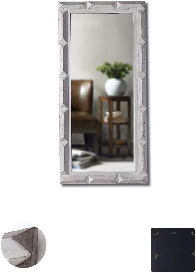 Dipamkar® W80 x H165cm - Extra Large Vintage White Distressed Finish Wood Frame Full Length Wall Mirror (Horizontally or Vertically)
