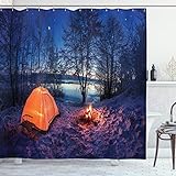 Ambesonne Forest Shower Curtain, Dark Night Camping