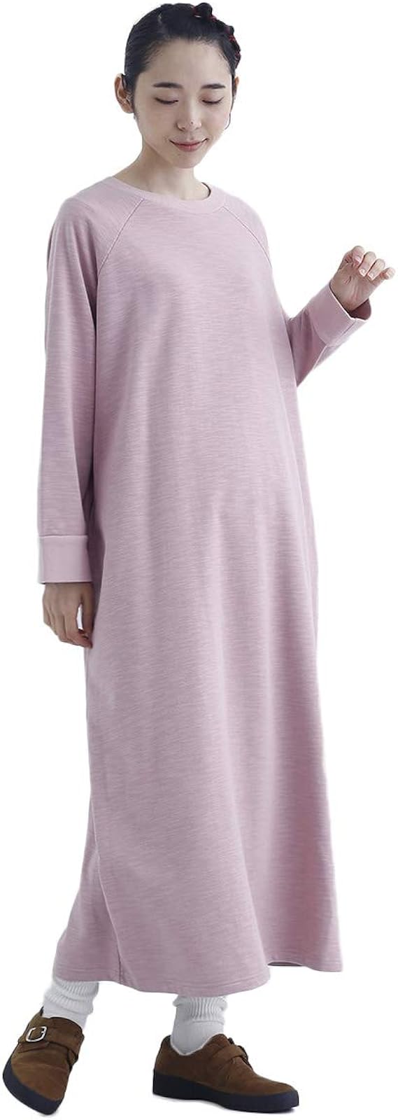 Amazon メルロー Merlot 裏毛スウェットマキシワンピース ピンク ワンピース チュニック 通販