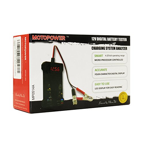 MOTOPOWER MP0514A 12V Digital Battery Tester Voltmeter and Charging System Analyzer with LCD Display and LED Indication - BLACK VERSION