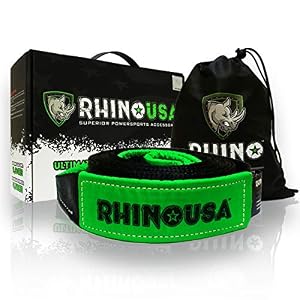 Image of RHINO USA Recovery Tow Strap 3" x 20ft - Lab Tested 31,518lb Break Strength - Heavy Duty Draw String bag Included - Triple Reinforced Loop End to Ensure Peace of Mind - Emergency Off Road Towing 
