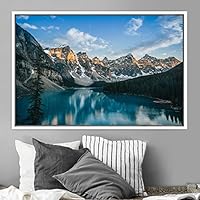 Framed Canvas Wall Art Winter Lake Aerial Dramatic Lake Landscape Multicolor Photography Realism - 16x24 inches