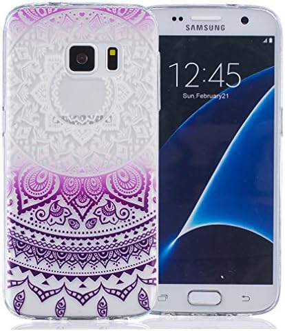 S7 Case,Galaxy S7 Case,[Elegant Series] Full Protective Case Slim Flexible Soft TPU Gel Rubber Cases Cover Skin for Samsung Galaxy S7 With 1 Earphone Dust Plug (Purple Mandala)