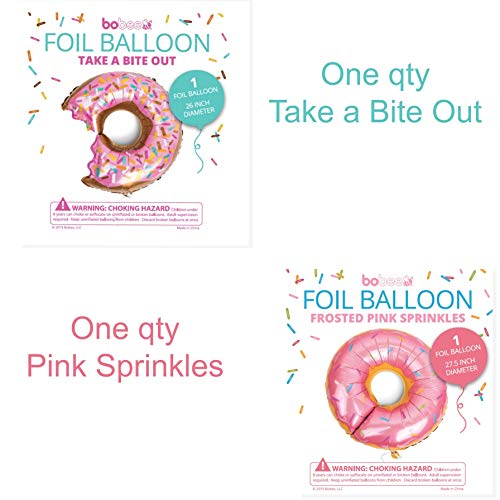 2 Pack Donut Balloons Variety by Bobee, Frosted Pink Sprinkles and Take a Bite Out Donut Balloon, Over 2 feet Wide Each