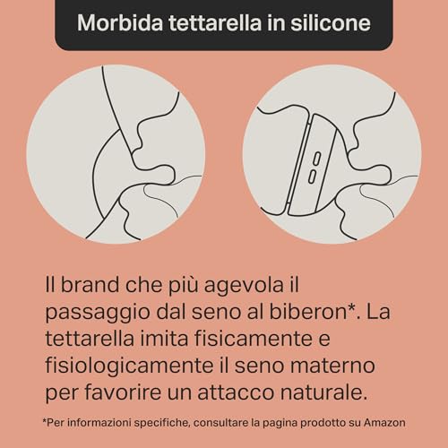 biberon anti-colica Natural Start 260ml, 2 pezzo con tettarella a flusso lento simile al seno materno, valvola anti-colica, autosterilizzante