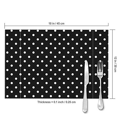 Bargburm Black and White Polka Dot Set of 6 Placemats for Dining Table