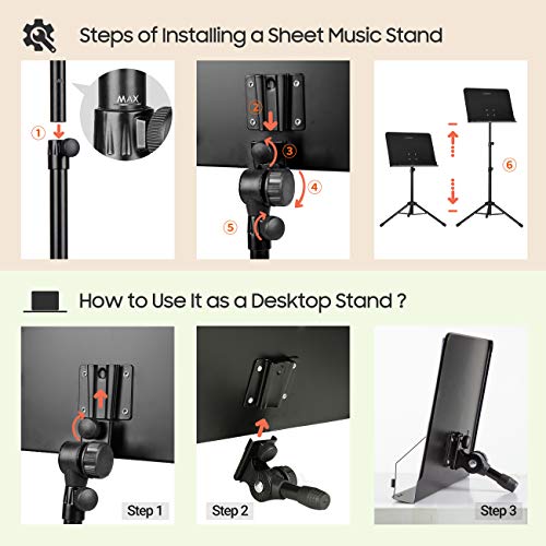 CAHAYA 5 in 1 Dualuse Sheet Music Stand & Desktop Book Stand Metal