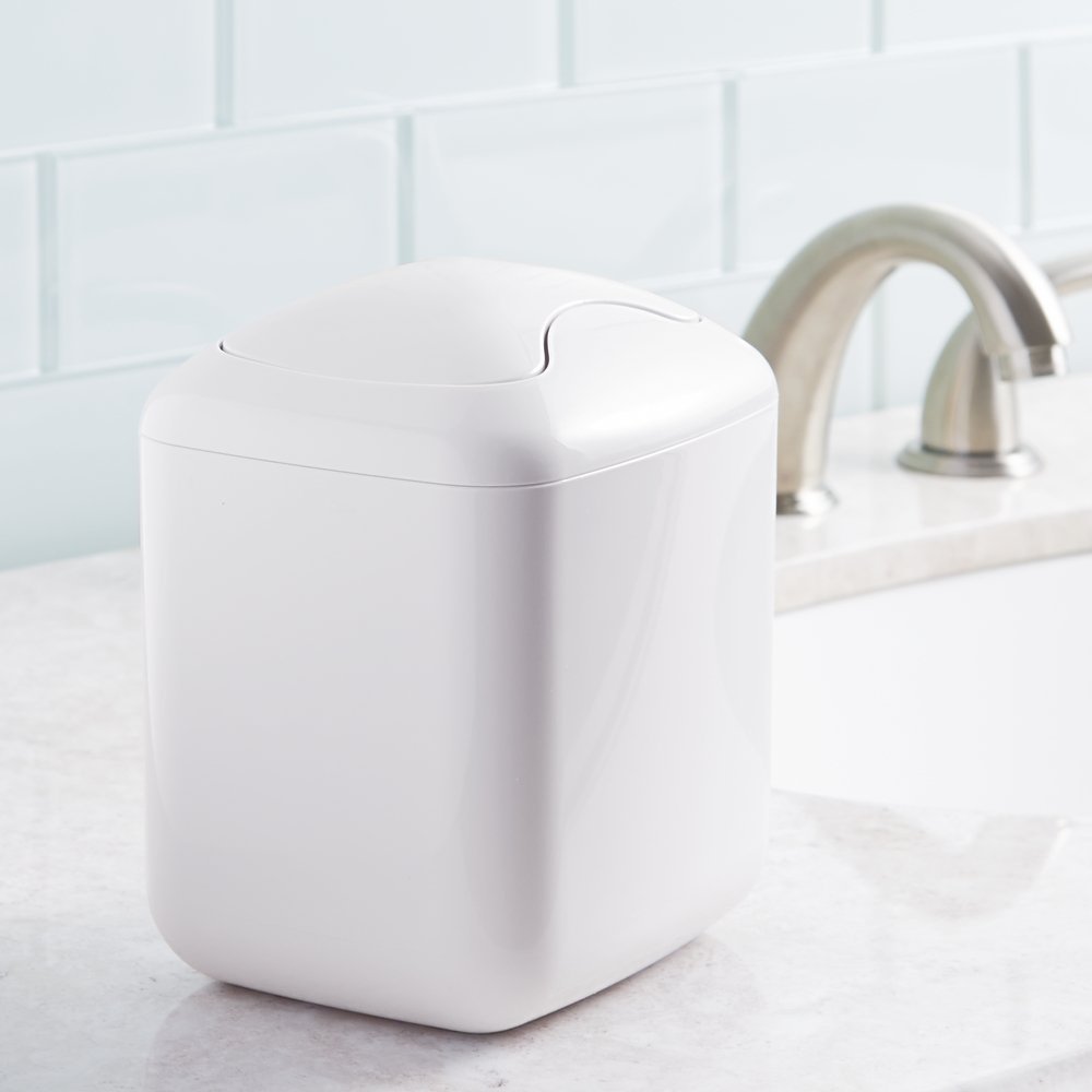 Durable Plastic Trash Can for Bathroom Vanity Countertops with Swing