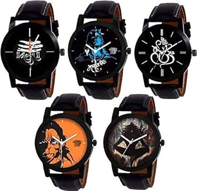 Lord Shiva Mahadev Hanuman Ganpati Ganpati Om Designer Multicolour Dial with Leather Strap Mens...