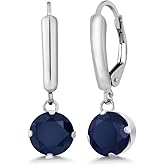 Gem Stone King Round Gemstone Birthstone Drop Dangle Leverback Earrings For Women | 925 Sterling Silver | Round 6MM | Fine Jewelry Gifts for Her Mom Women Wife