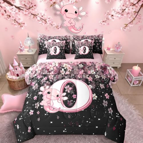 Cute Axolotl Comforter Set Pink and White