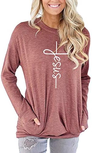 Women's Casual Round Neck Long Sleeve T-Shirts Tops Blouse with Pocket