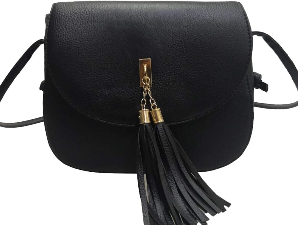 New Womens Shoulder Bag With Tassel Faux Leather Handbag Black Amazon.co.uk Shoes & Bags