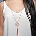 Long Necklaces For Woman Disk Circle Pendant Necklaces Tassel Fringe Necklace Set Statement Pendant (rose gold)
