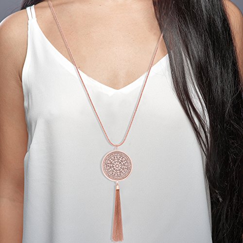 MOLOCH Long Necklaces For Woman Disk Circle Pendant Necklaces Tassel Fringe Necklace Set Statement Pendant (rose gold)