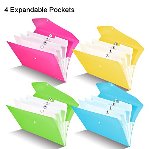 FHEALï¼ˆ4 Packï¼‰ 3 Pockets A4 Letter Size 1/3 Cut Tabs Expanding File Folder with Snap Button Love Cute Documents Paper Organizer Accordion Folder for Student Or Office Worker Color