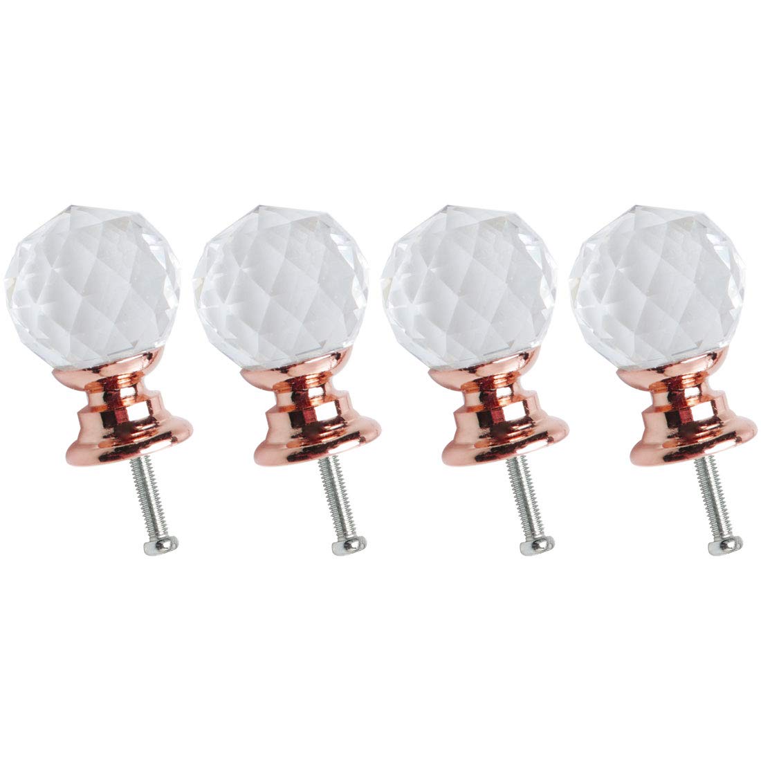 sourcing map 20mm Dia 4pcs Crystal Knobs Aluminum Alloy Base Round Shape Knob Drawer Pull Handle Furniture Door Cabinet Cupboard Wardrobe Dresser Decorative Rose Gold Color