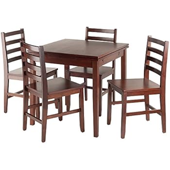 Winsome Wood Solid Wood Pulman 5 Piece Set Extension Table with Ladder Back Chairs