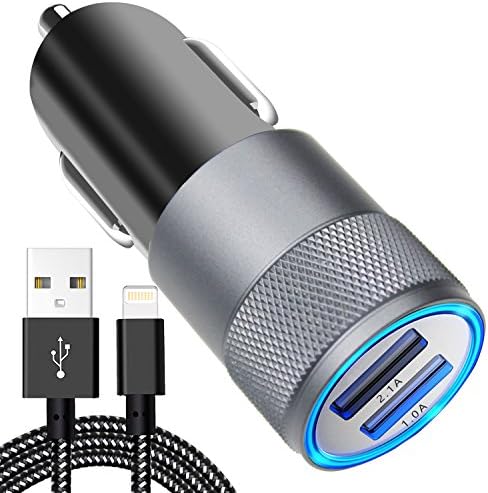 iPhone Car Charger, Sngg 3.1A Rapid Dual Port USB Car Charger with 6-feet Lightning Cable for iPhone X/8/8 Plus/7/6s/6s Plus 5S 5 5C SE,iPad and More