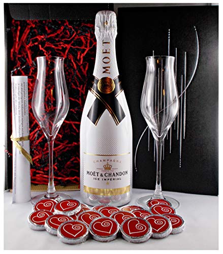 Champagner Moet & Chandon Ice Imperial + 2 Gläser + Verschluß Crystal Geschenk