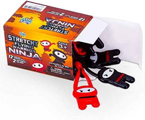 Pick A Toy Stretchy Flying Ninjas [12-Pieces] | Elastic Slingshot Ninja Toys For Boys & Girls | Great Birthday Gift & Party Favors Idea | Red & Black Colors | Eco-Friendly, BPA-Free Materials