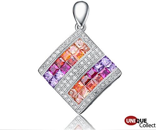 Silverworks 925 Sterling Silver Colored zircon Invisible Setting Mosaic Pendant for Necklaces
